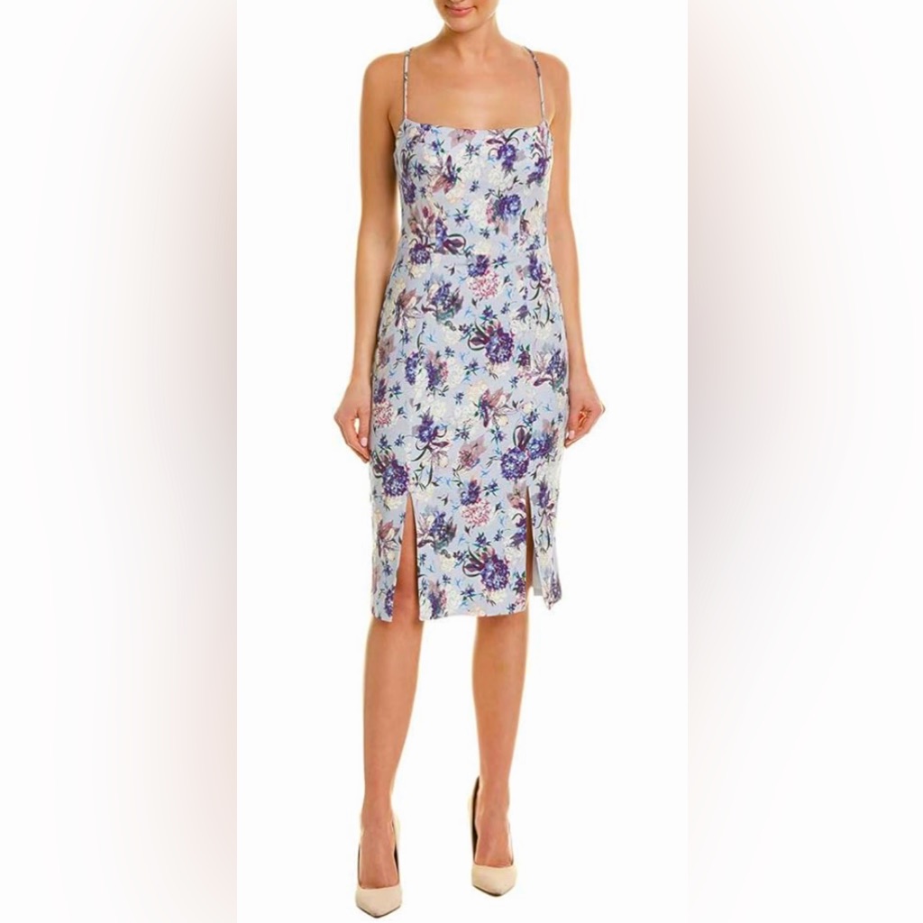 Black Halo Sleeveless Strappy Robinson Agapanthus Sheath Dress W Front Slits
